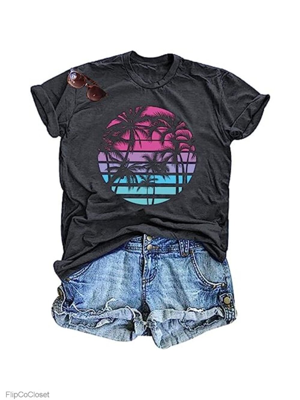 Women's Cotton Blend Palm Tree Graphic Tee Short Sleeve Summer Beach T-Shirt